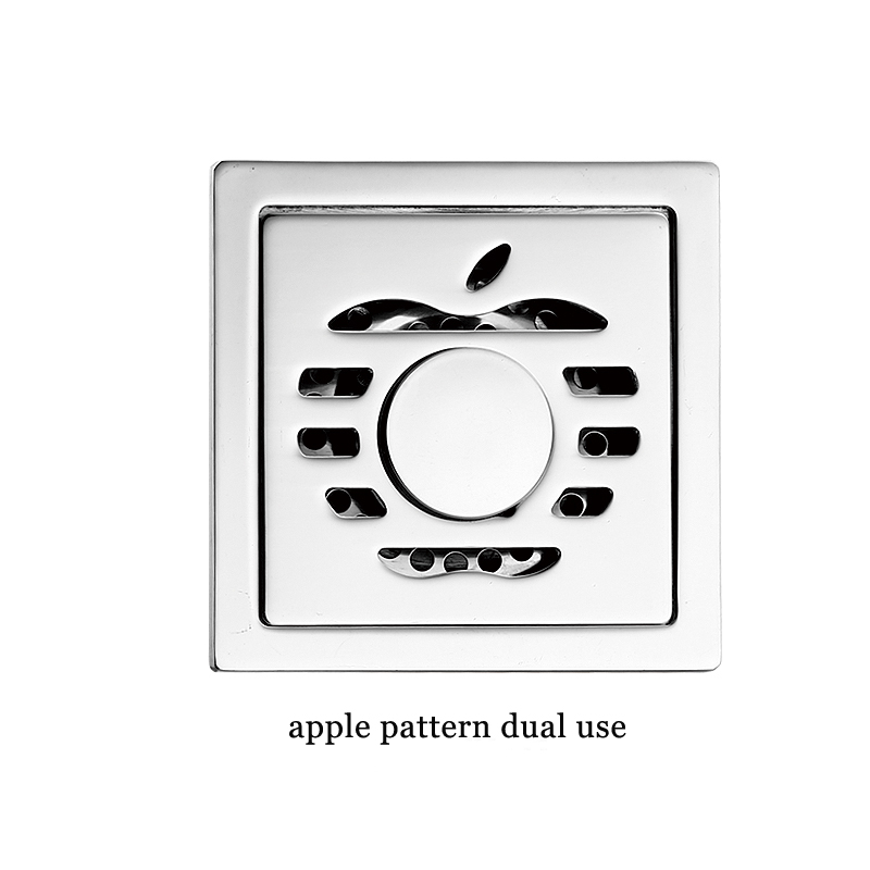 Square 6mm Thick 4 Дюйм 201 Stainless Steel Apple Pattern Bathroom Shower Floor Drain with Copper Odor Proof Self Seal Core