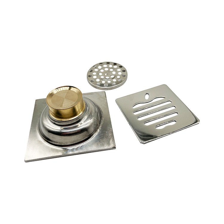 Square 6mm Thick 4 Дюйм 201 Stainless Steel Apple Pattern Bathroom Shower Floor Drain with Copper Odor Proof Self Seal Core