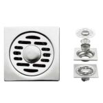 Xunjia/xinzhija – 10*10厘米 2 毫米厚 201 不锈钢水滴状方形地漏带普通防臭芯