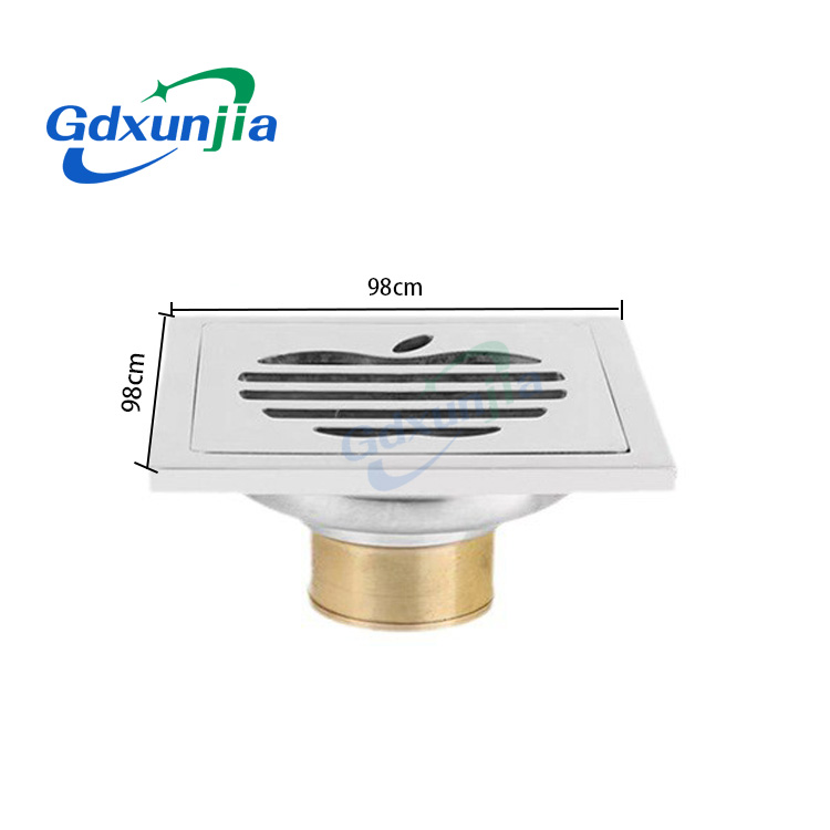 Square 6mm Thick 4 Дюйм 201 Stainless Steel Apple Pattern Bathroom Shower Floor Drain with Copper Odor Proof Self Seal Core